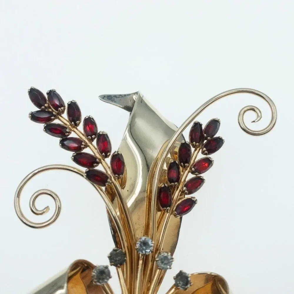 Vendome Vintage 12K Gold Filled Brooch & Earrings Set – Red Rhinestones